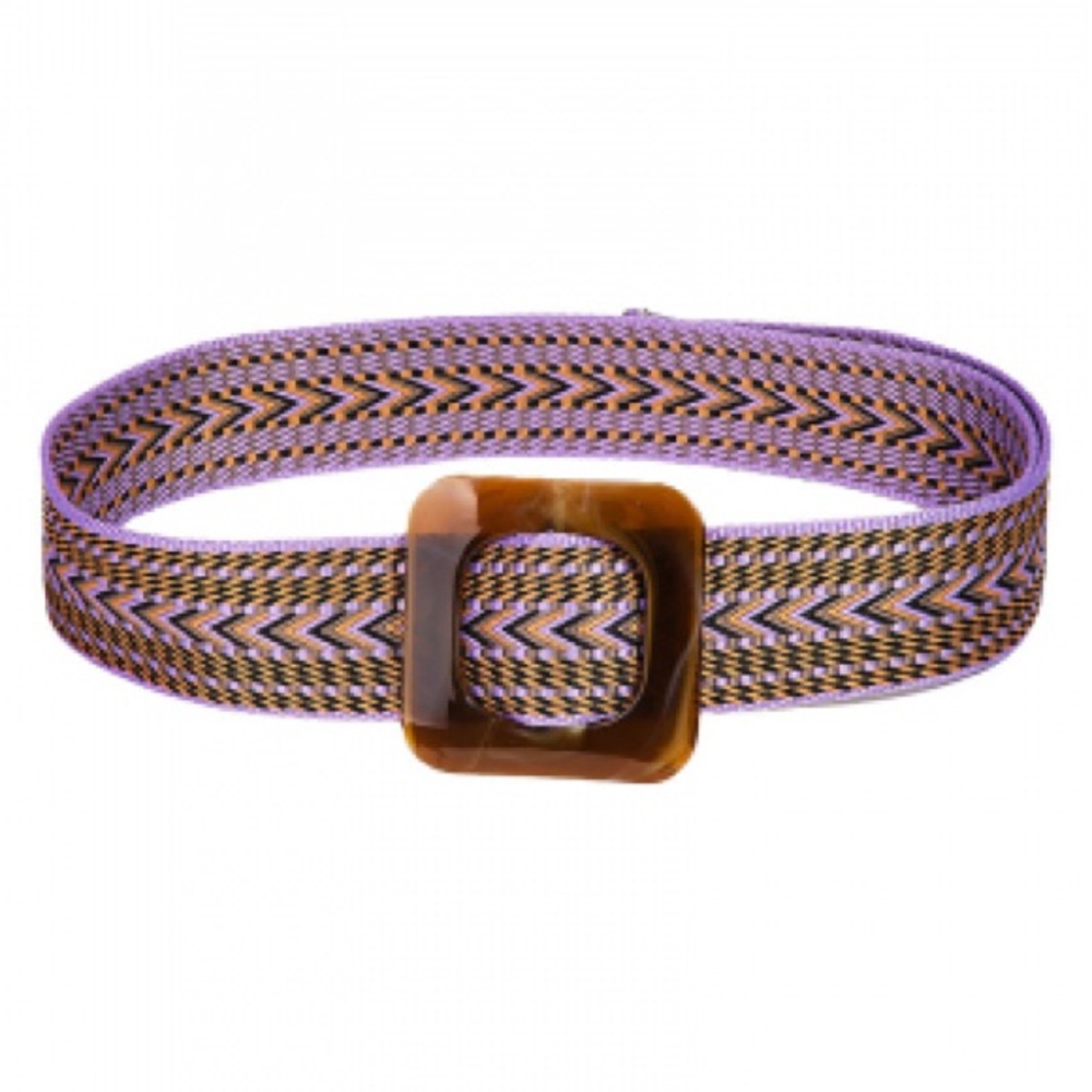 Elastic Woven Purple and Brown Belt with Tortoiseshell Buckle